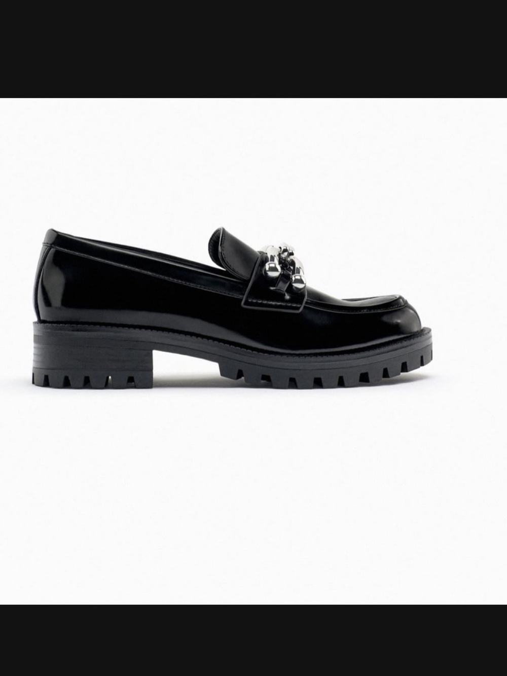 Zara NWT Black Embellished Chain Lug Sole Loafers Size 11 / 42
